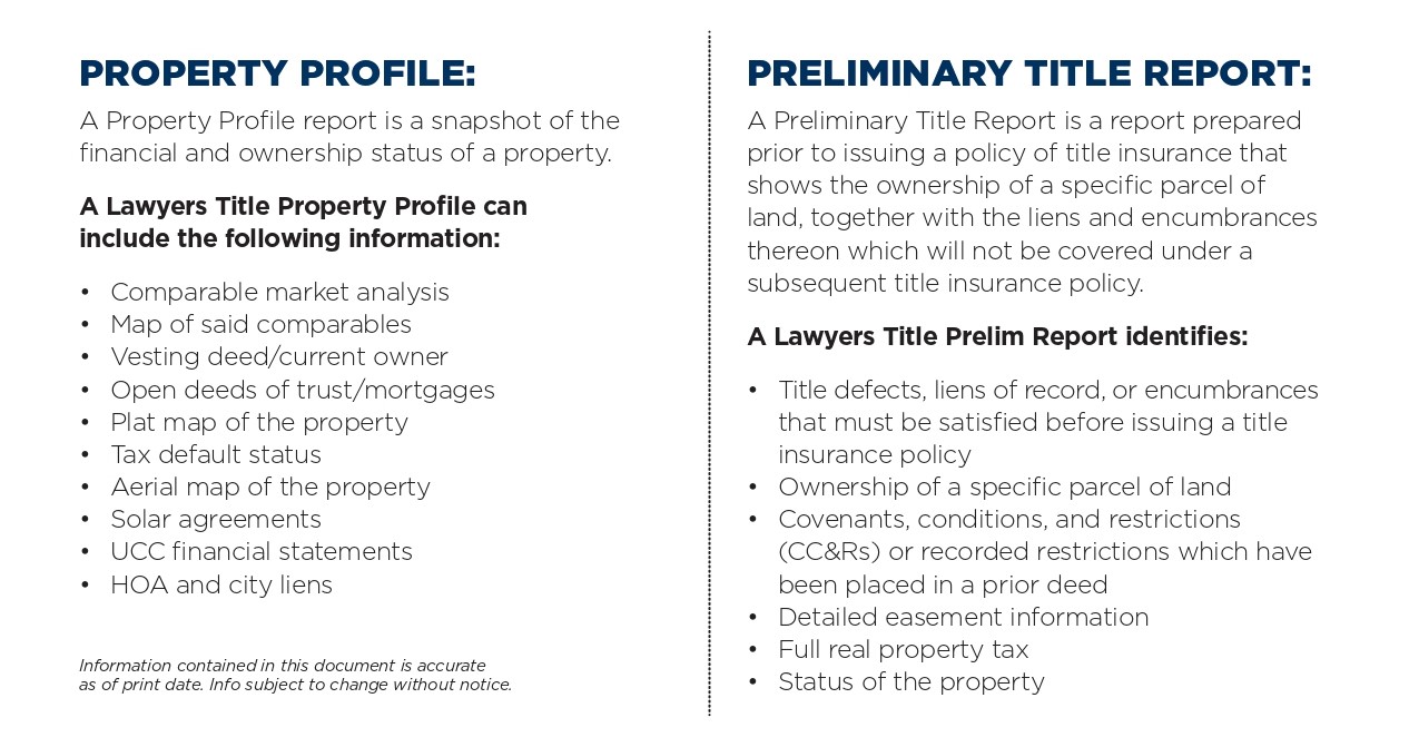 Property Profile versus Preliminary Title Report